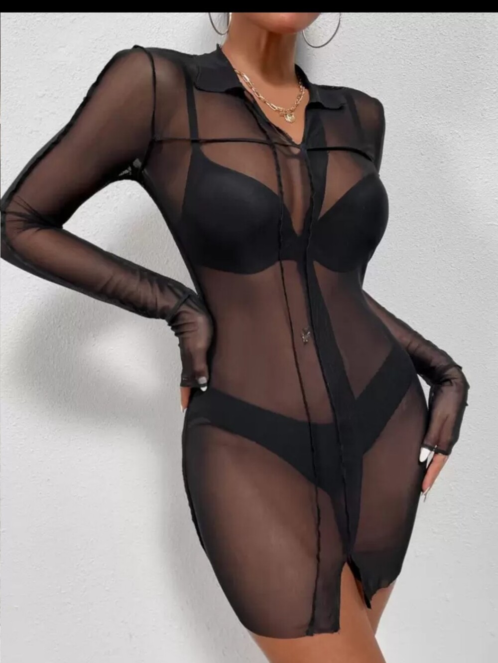 SHEIN SXY Top-Stitching Split Hem Mesh Bodycon Summer Dress Size S / 4